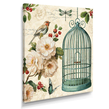 Blue Cottage Bird, Birdcage and Apple Blossoms II